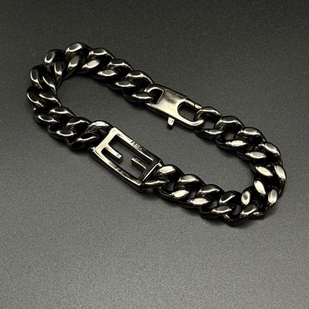 FENDI Bracelet Kihei Chain Baguette FF Logo Black Italy Authentic From Japan