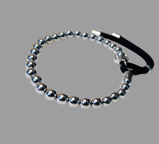BEAD BRACELET Hypoallergenic Silver Tone Stainless Bead Leather Fast Ship