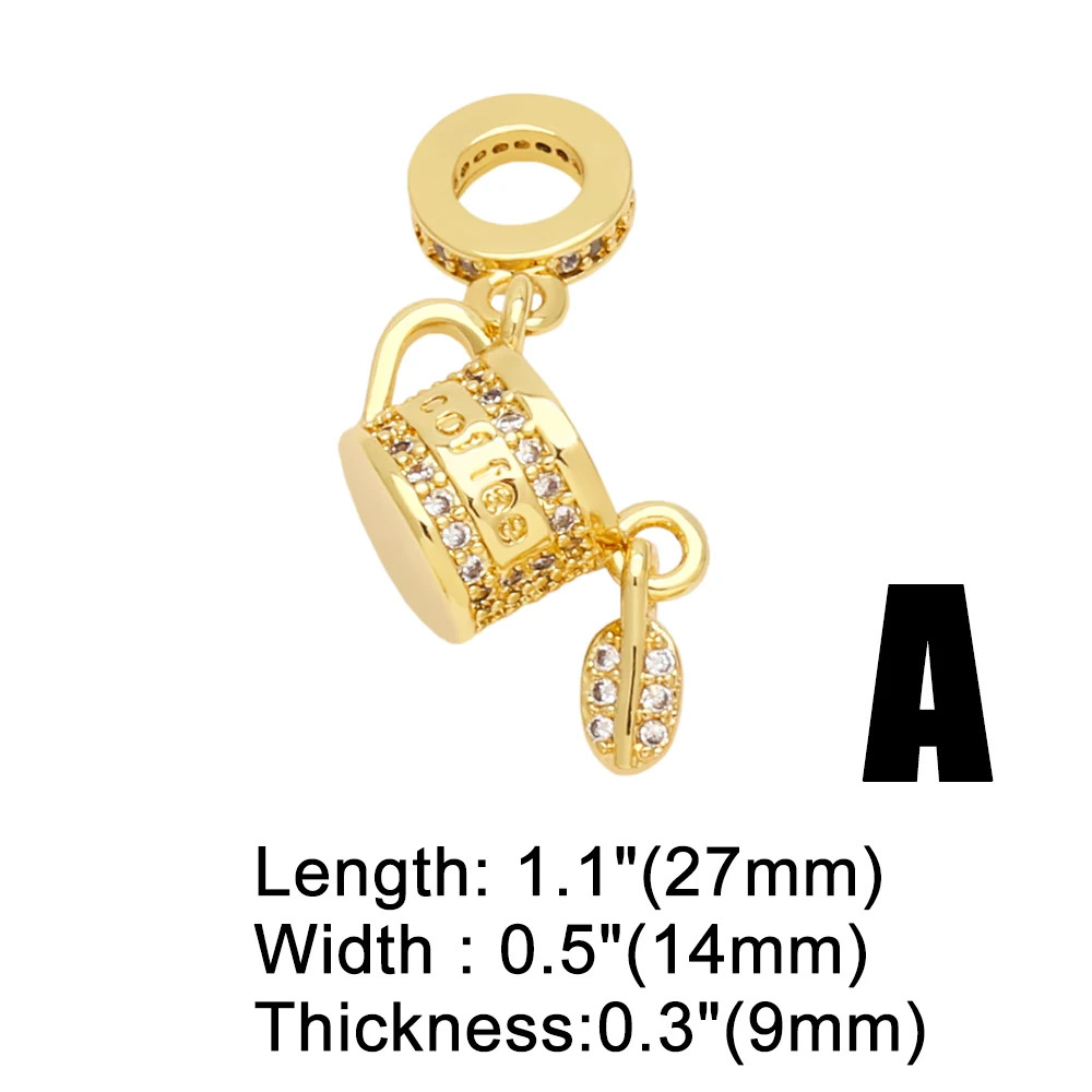 Coffee Cup Pendant Gold Plated Simulated Zirconia Mini Charm Jewelry Making