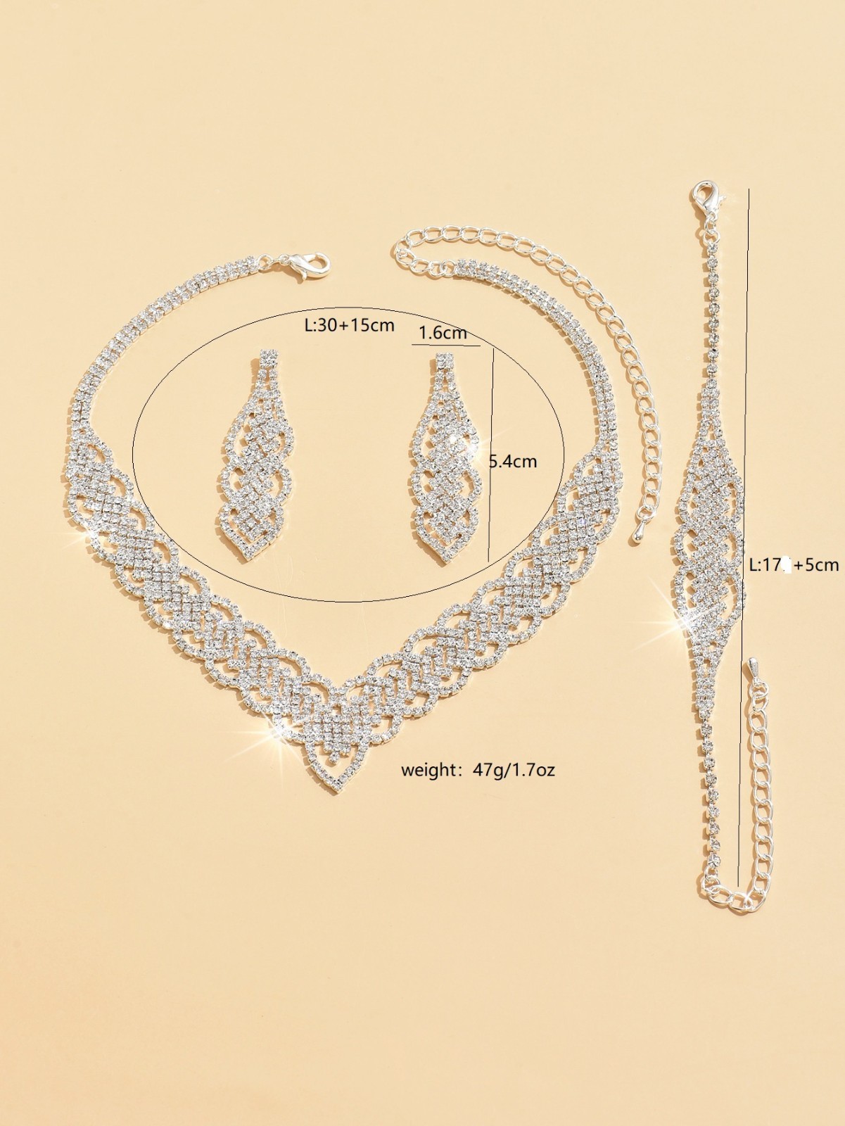 Banquet Accessories Necklace Earrings Bracelet Light Luxury Temperament 3 Piece