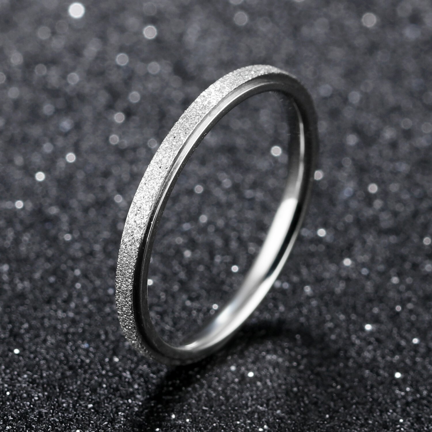 Stainless Steel 2mm Thin Sand Blasted Band Ring Size 4-8 Rose Gold Plated-Silver