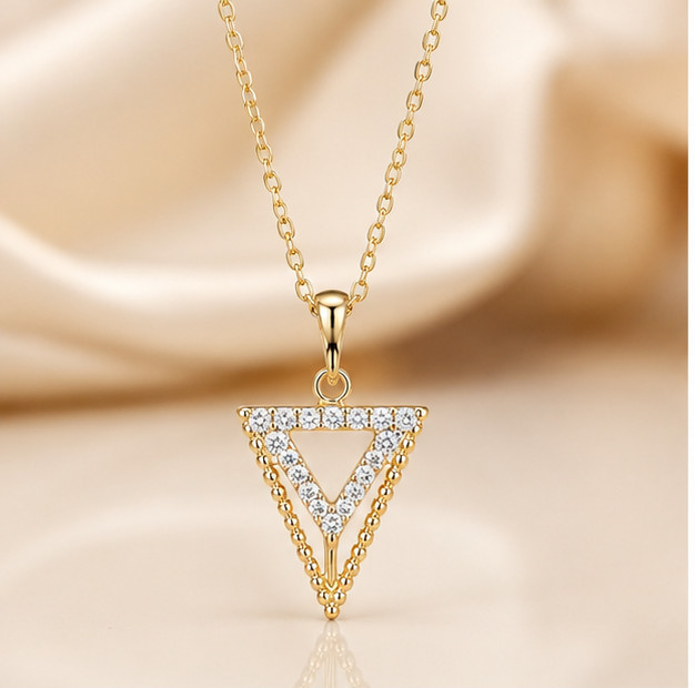 1.00Ct Round Simulated Diamond Geometric Triangle Pendant 14K Yellow Gold Plated