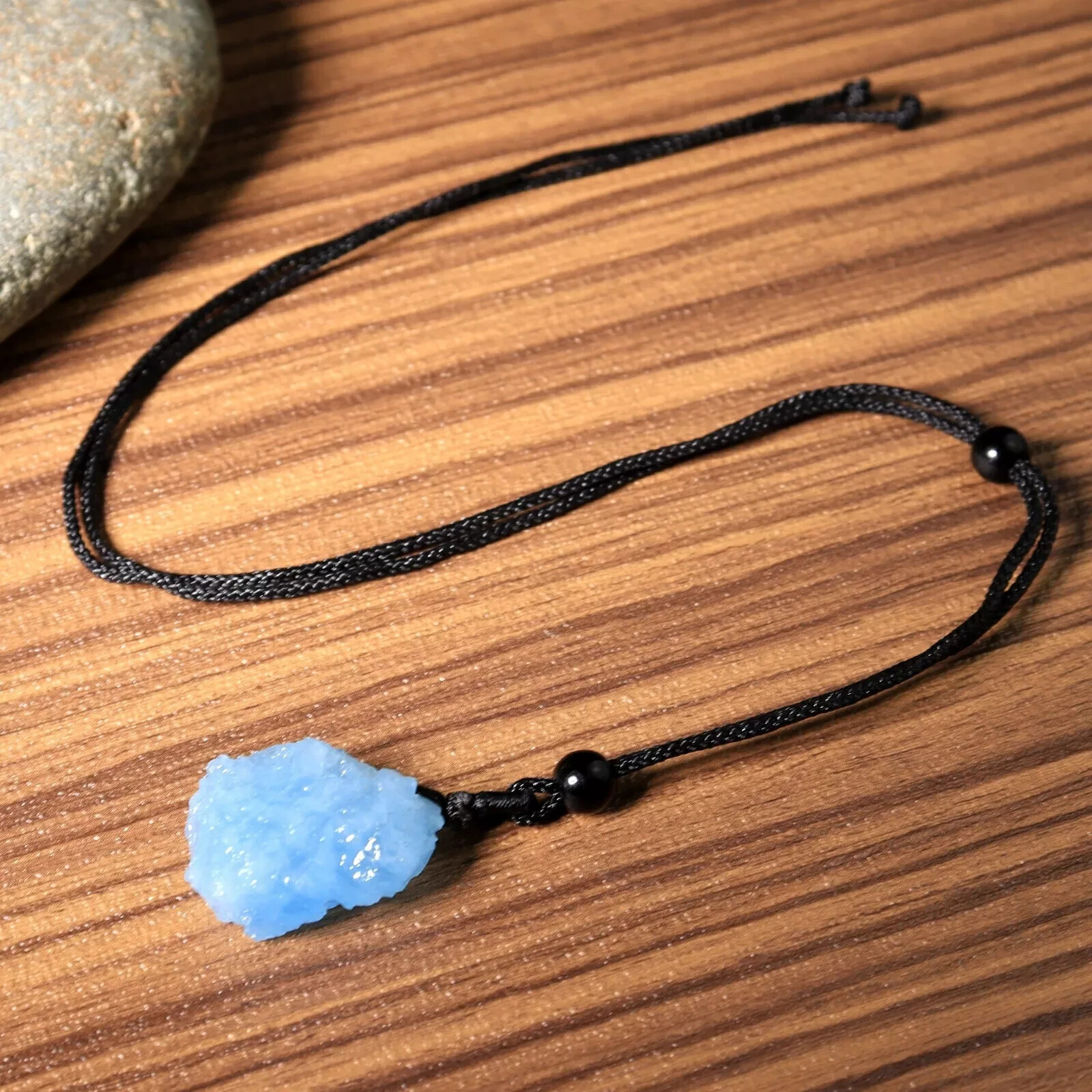 Raw Aquamarine Pendant Blue Rough Stone Crystal Cord Jewelry Women Men Gift