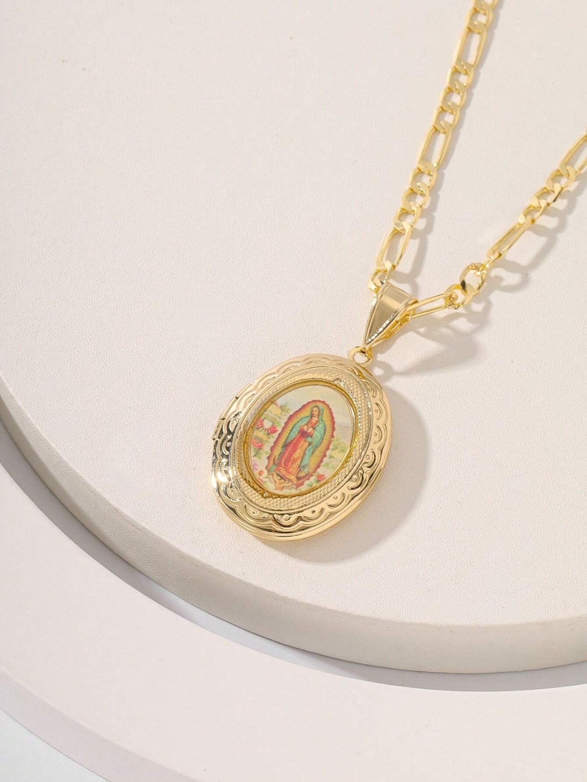 Our Lady of Guadalupe Virgin Mary Locket Necklace Gold Plated Stainless Steel