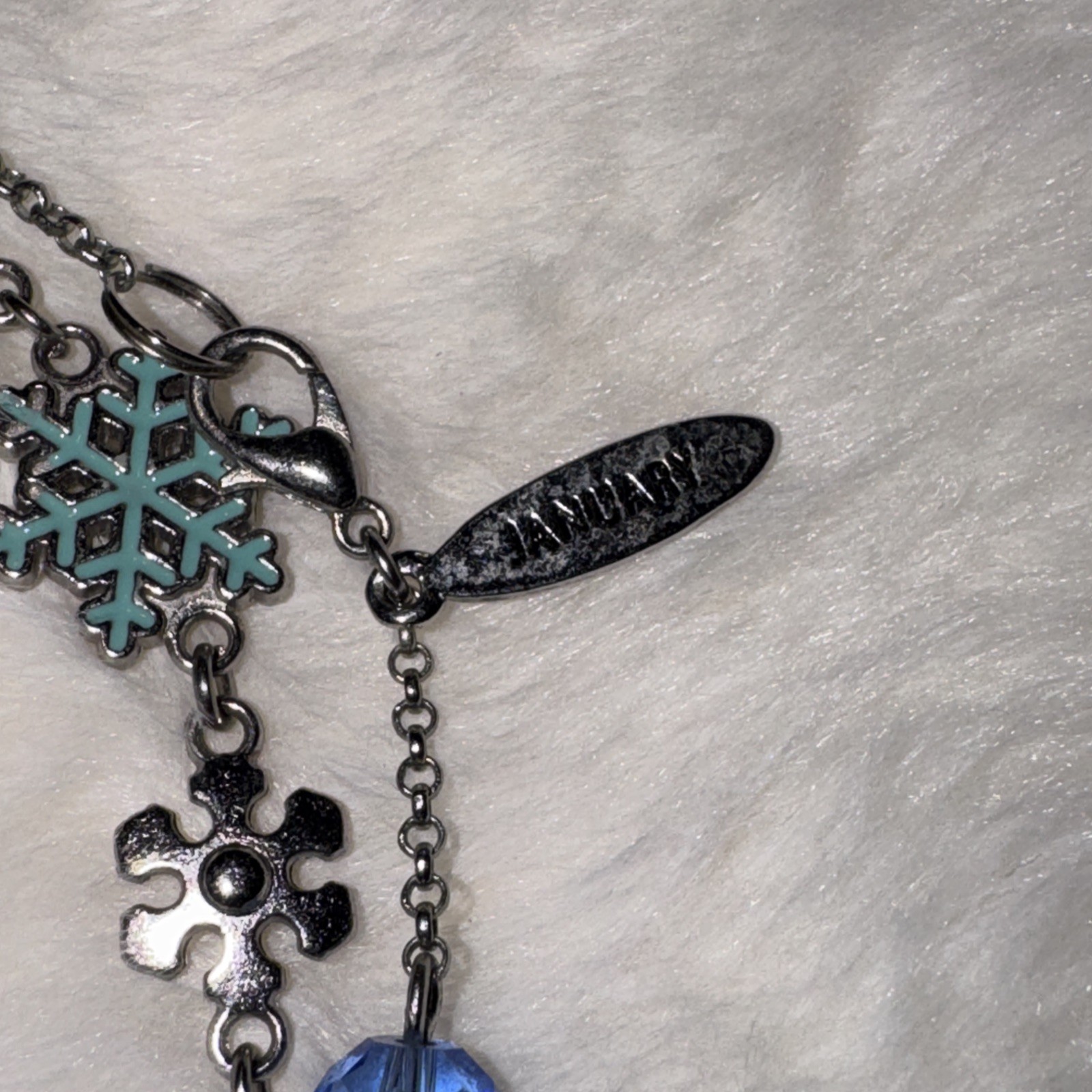 Vintage January Snowman Snowflake Layering Necklace 36 Inches Rhinestone Enamel