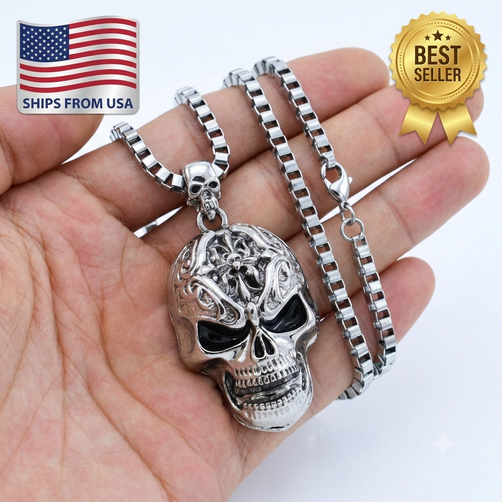 Vintage Hip Hop Skull Necklace Gothic Metal Skull Pendant Punk Chain Men Women
