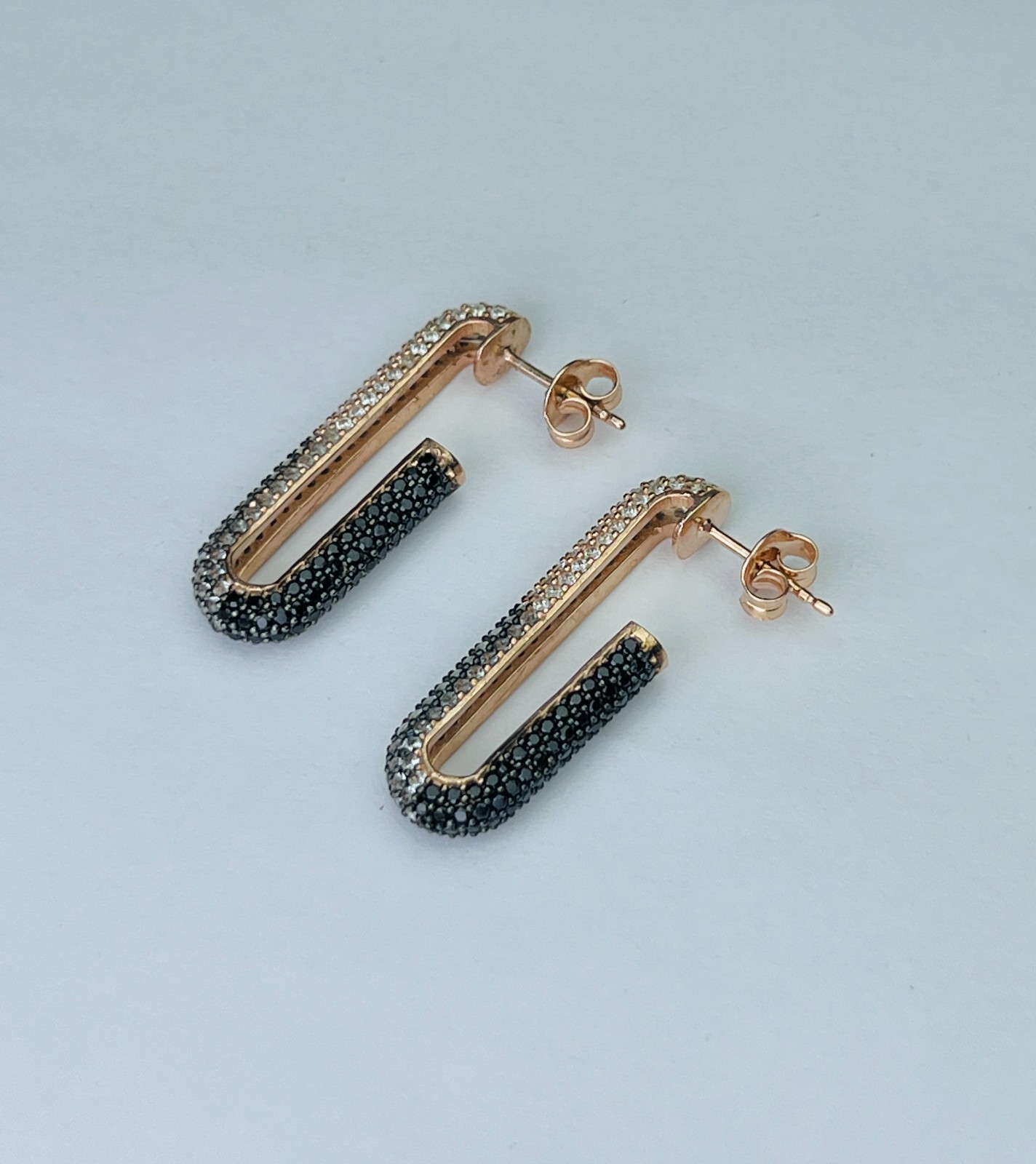 Silver Rose Gold Plated Black & White Earrings For Women