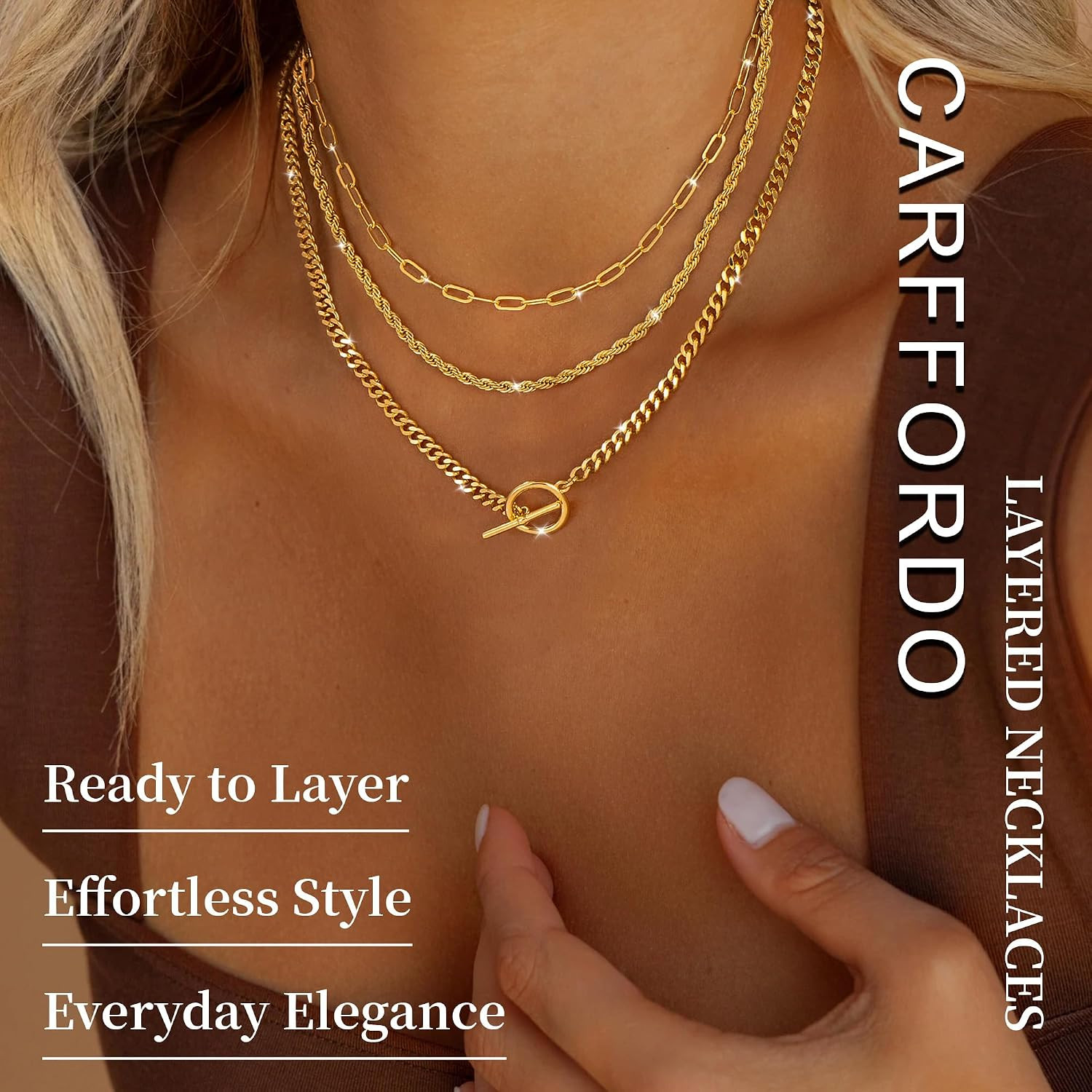 Layered Necklaces for Women – 14K Gold Plated Stack Necklace Paperclip Rope Cuba