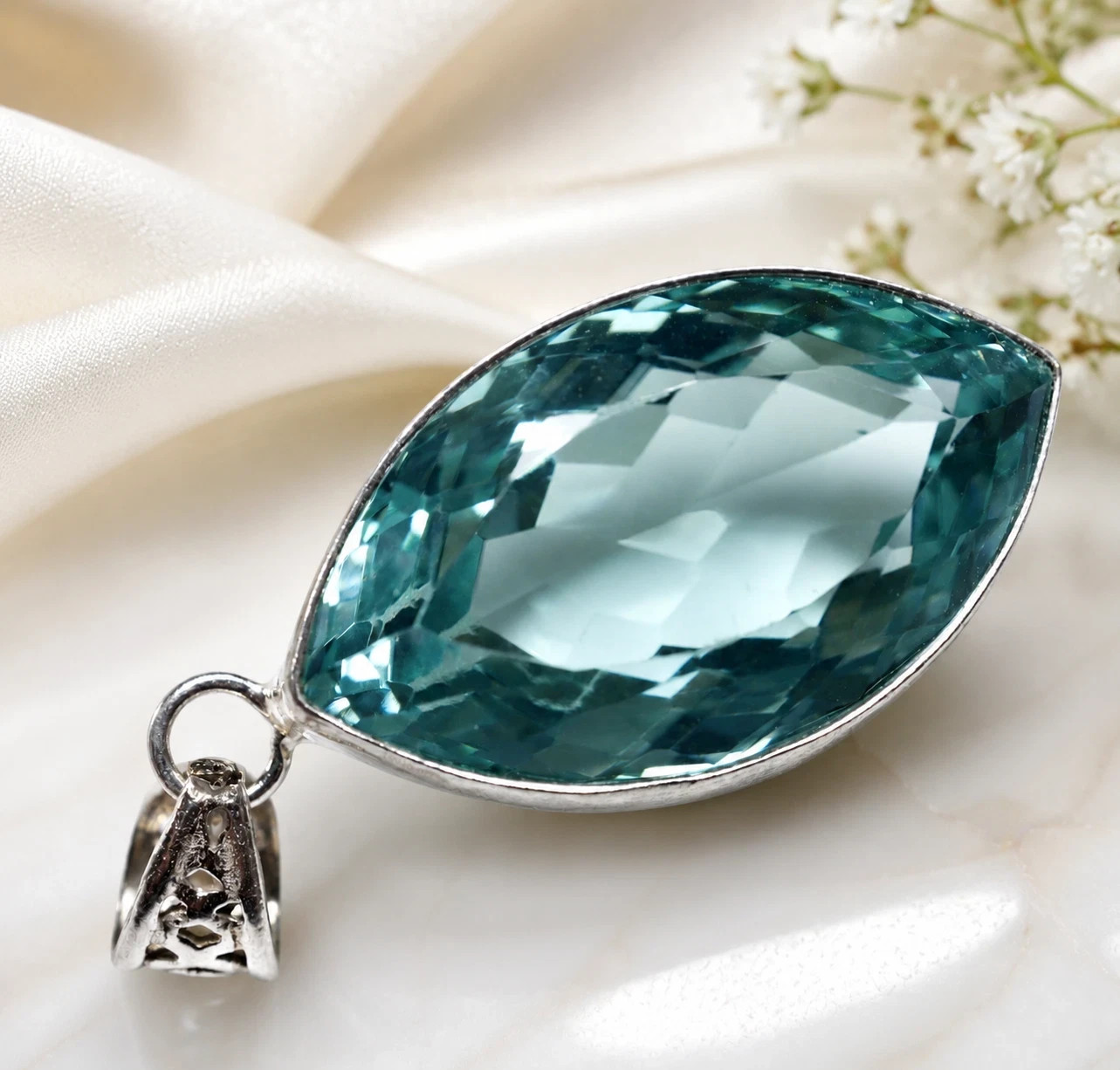 AAA Natural Smoky Blue Topaz 925 Solid Silver Marquise Cut 87.40 Ct Pendant