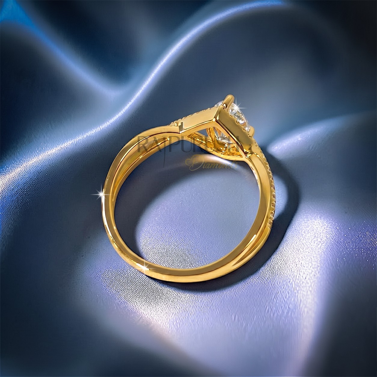 14K Yellow Gold Plated Pear Cut Moissanite Engagement Ring Twisted Silver Bridal
