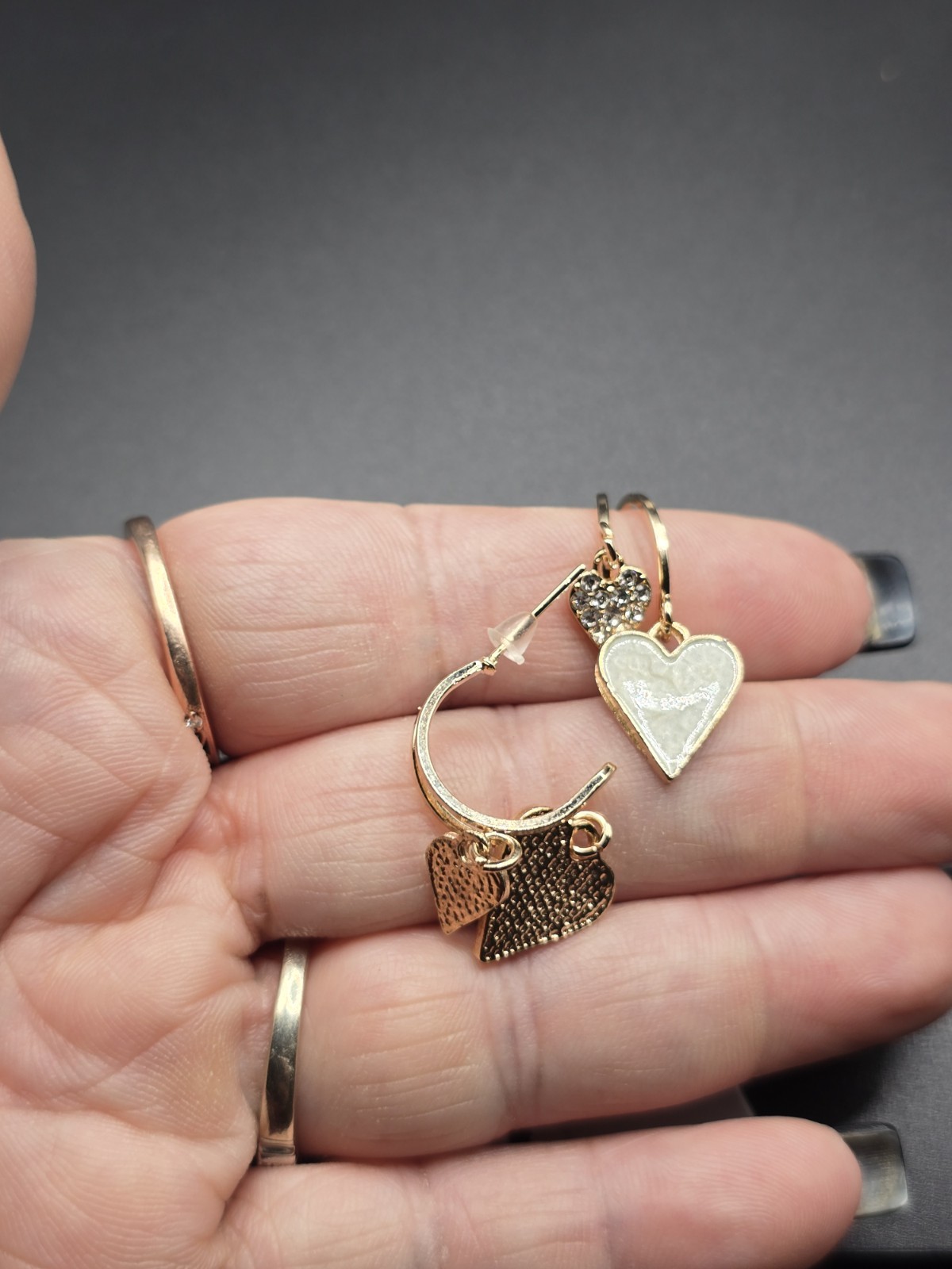 Blissful Beginnings Boutique Gold Heart Dangle Hoop Earrings Latch Back