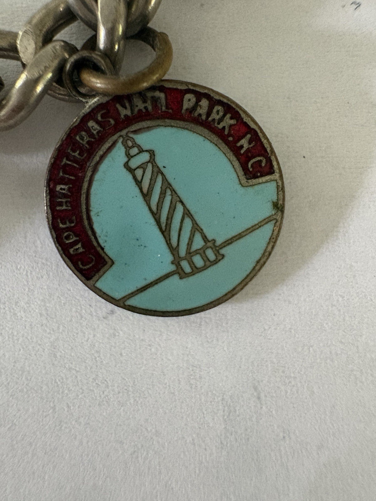 Silver Tone Beach Charm Bracelet w/ Cape Hatteras Lighthouse, Starfish, Seahorse