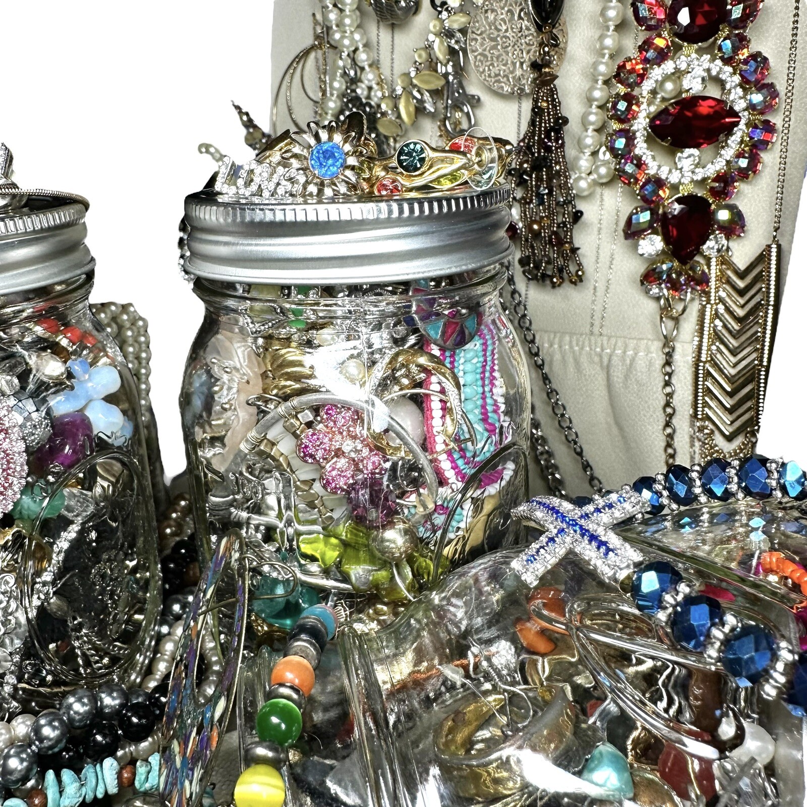 GIFT 16 oz Mason Jar Mystery Lot Surprise Box Jewelry Necklaces Tik Tok Mixed