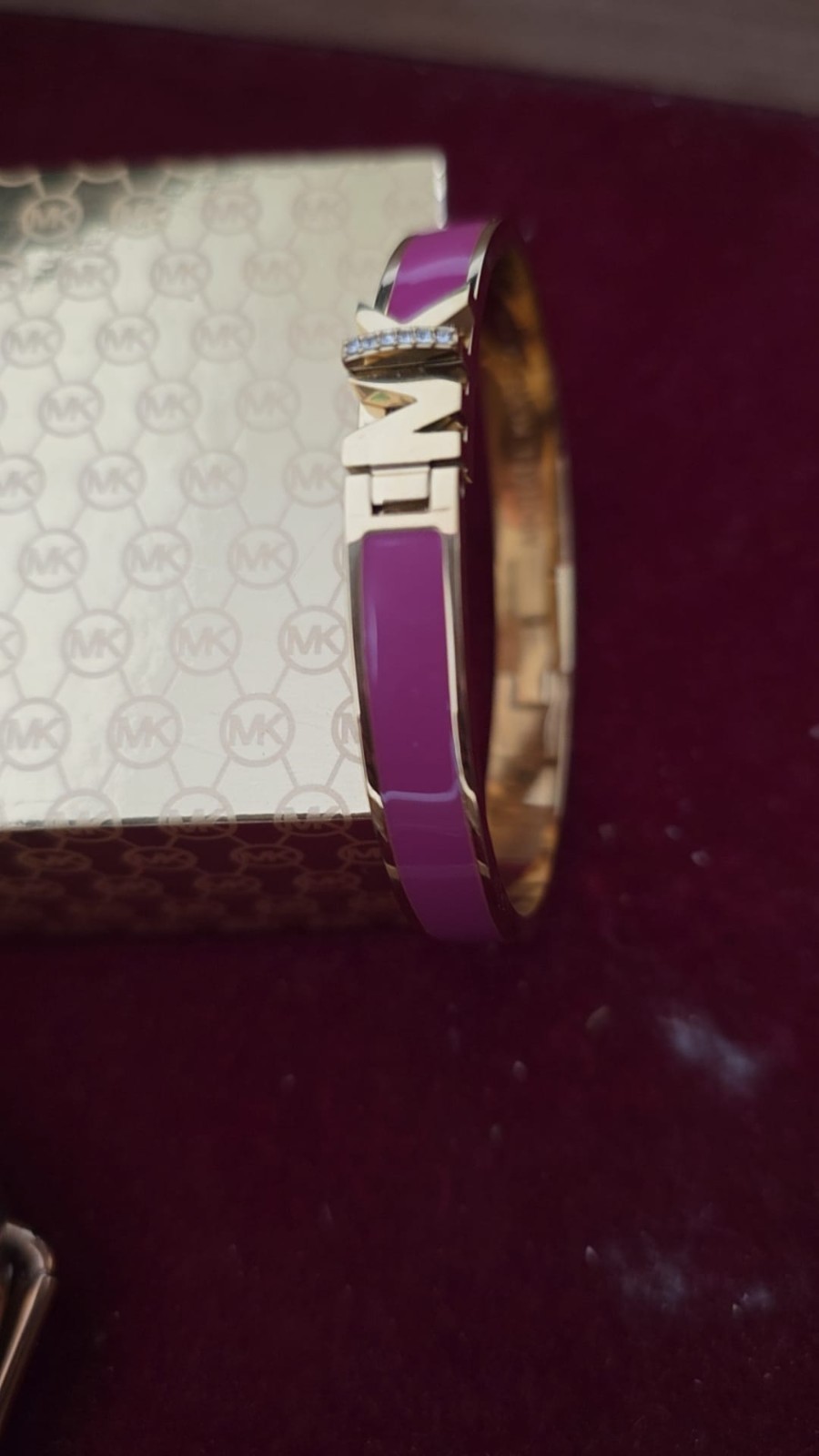 MICHAEL KORS MK LOGO HAUTE CRYSTAL GOLD PINK BANGLE BRACELET