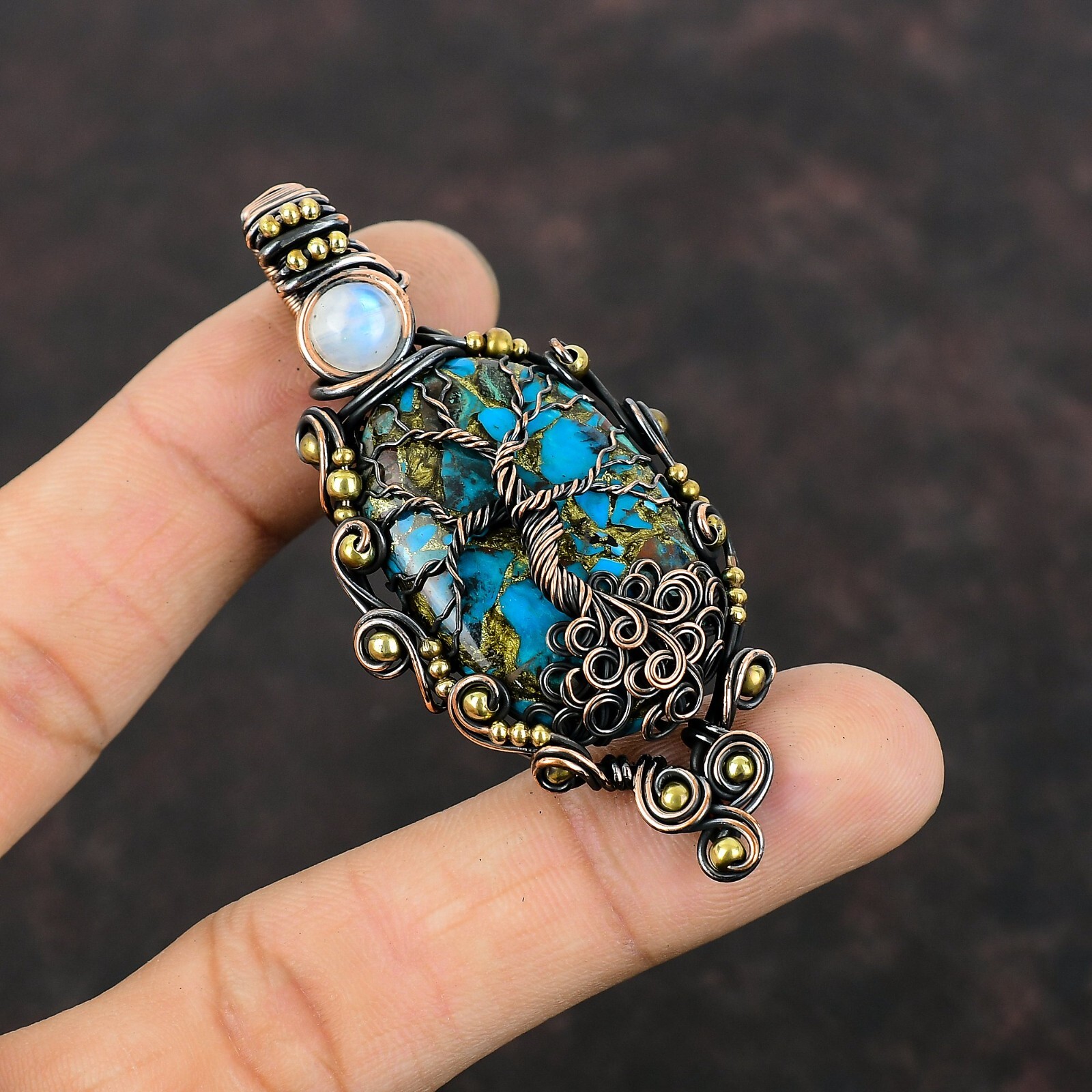 Chrysocolla Wire Wrapped Tree Of Life Pendant Copper Jewelry For Women 2.76″