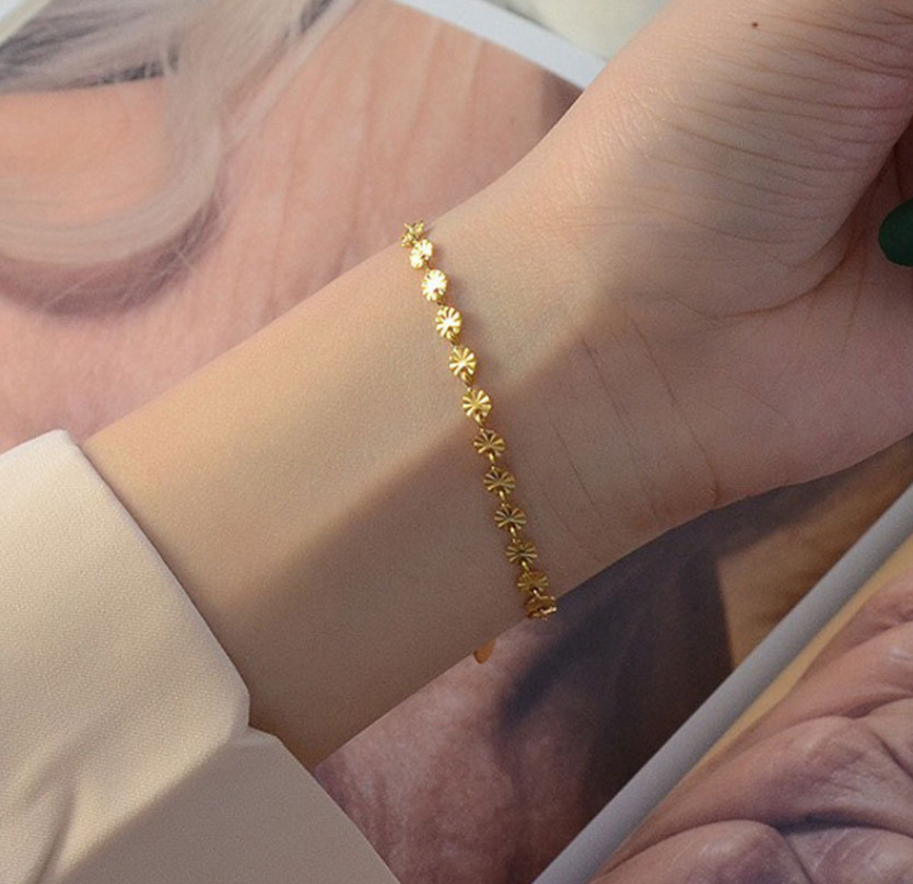 18K Gold Stainless Steel Flower Beads Bracelet Chain Gift AG