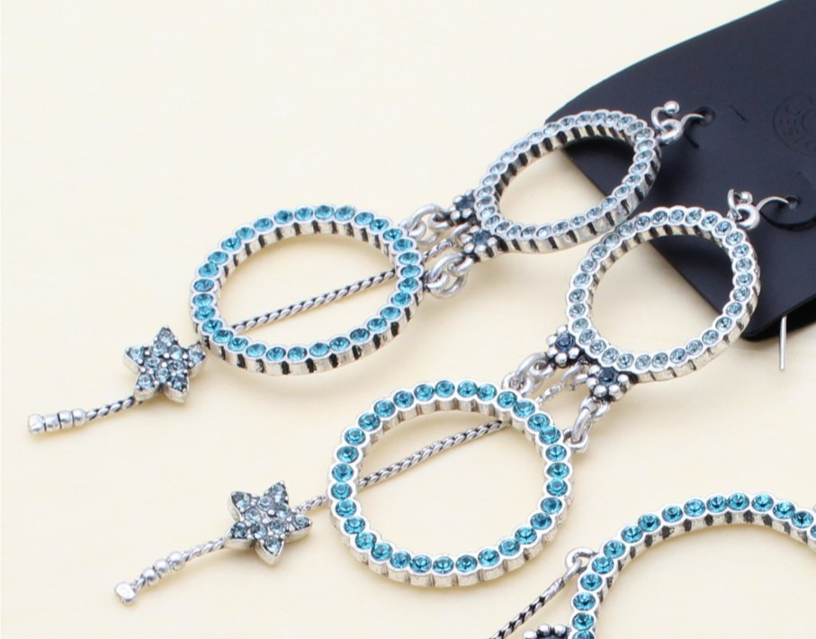 PILGRIM Blue Swarovski Sparkly Crystal Earrings Silver Stars Vintage Jewels
