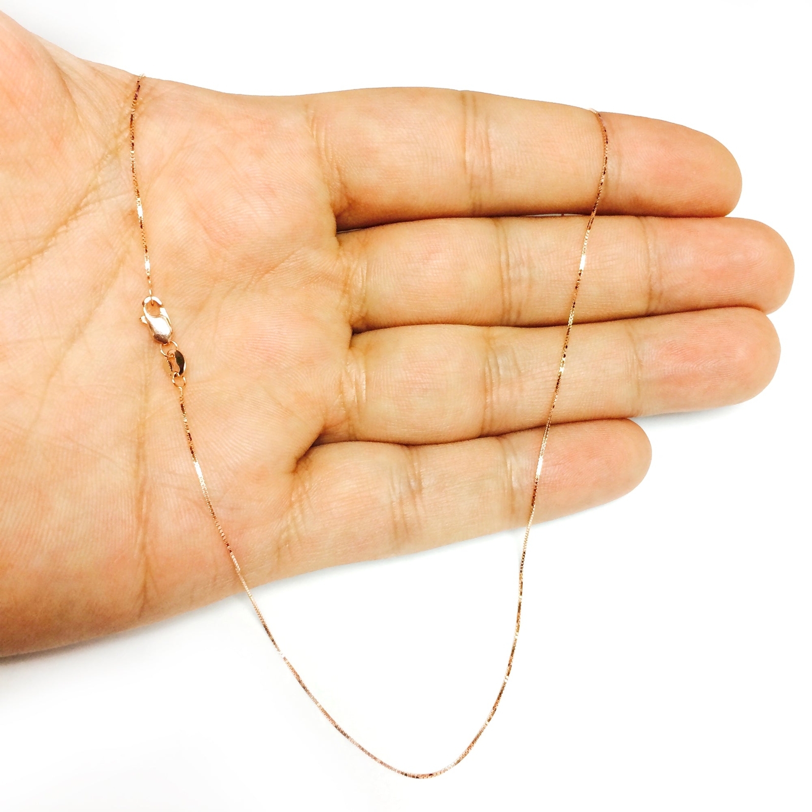 14k Rose Solid Real Gold Mirror Box Chain Necklace, 0.6mm, 17″