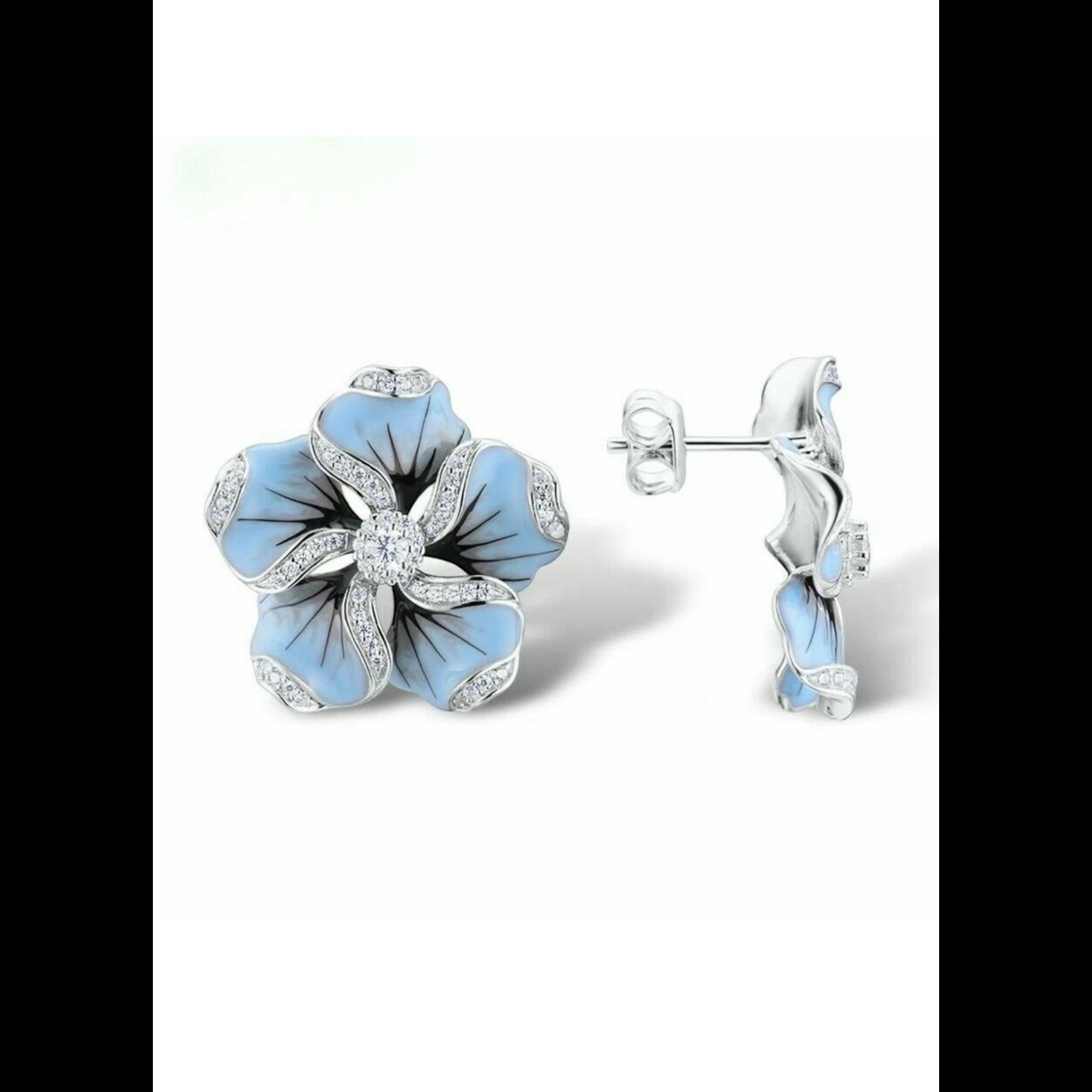 flower 925 Silver Plated Stud Earring Women Cubic Zircon Jewelry A Pair A17