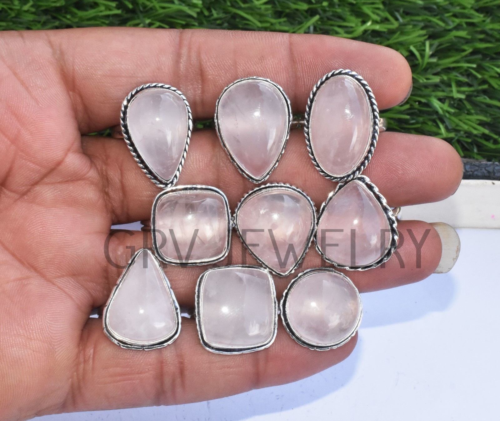 1-500 Pcs Natural Rose Quartz In Wholesale Rings Lot: Silver Plated Whr-10