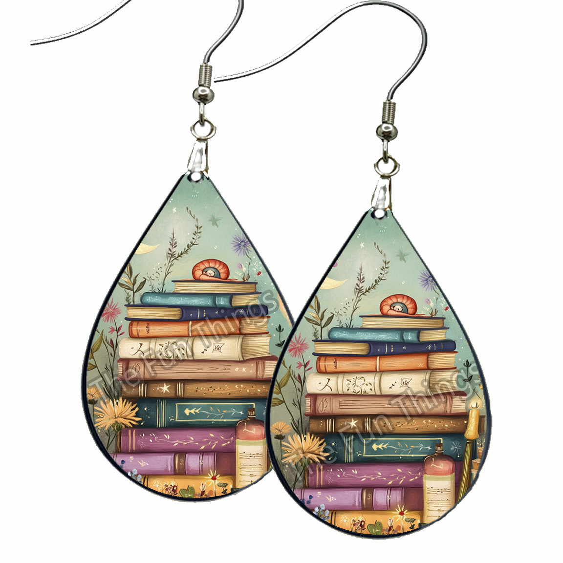 Whimsical Reading Lover Books Earrings NO TARNISH Wood Teardrop Bookworm Gift