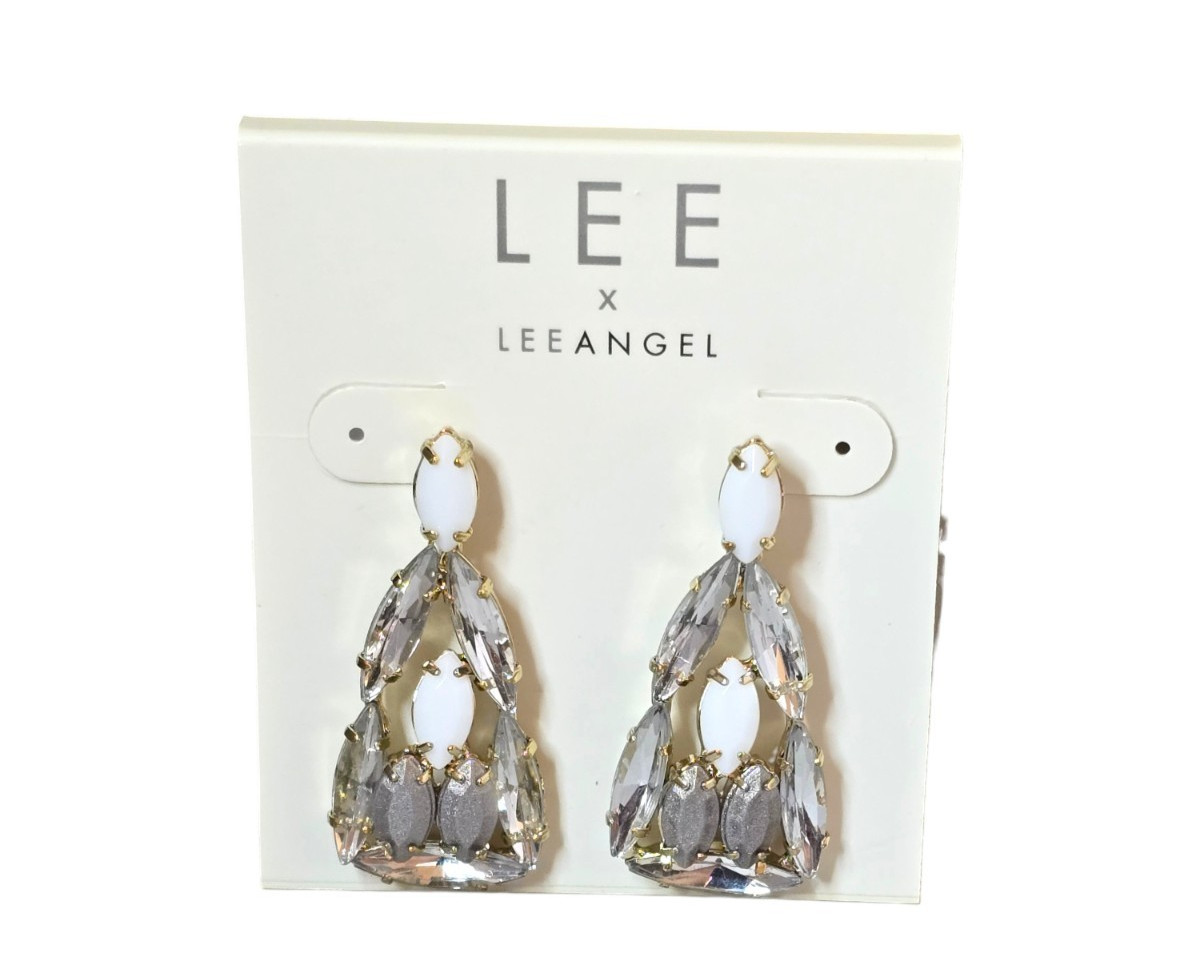 LEE ANGEL Women’s Gold Plated White Gray Pieced Dangle Earrings NWT