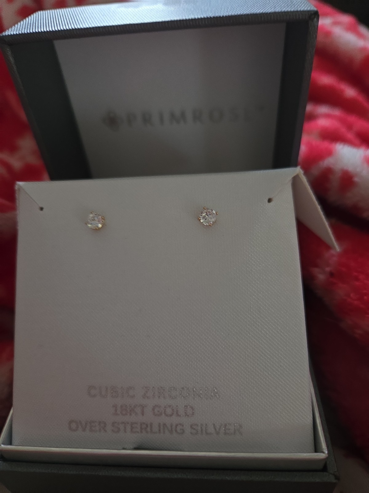 Brand New Primrose Stud Cubic Zirconia 18KT Gold Over Sterling Silver Earrings
