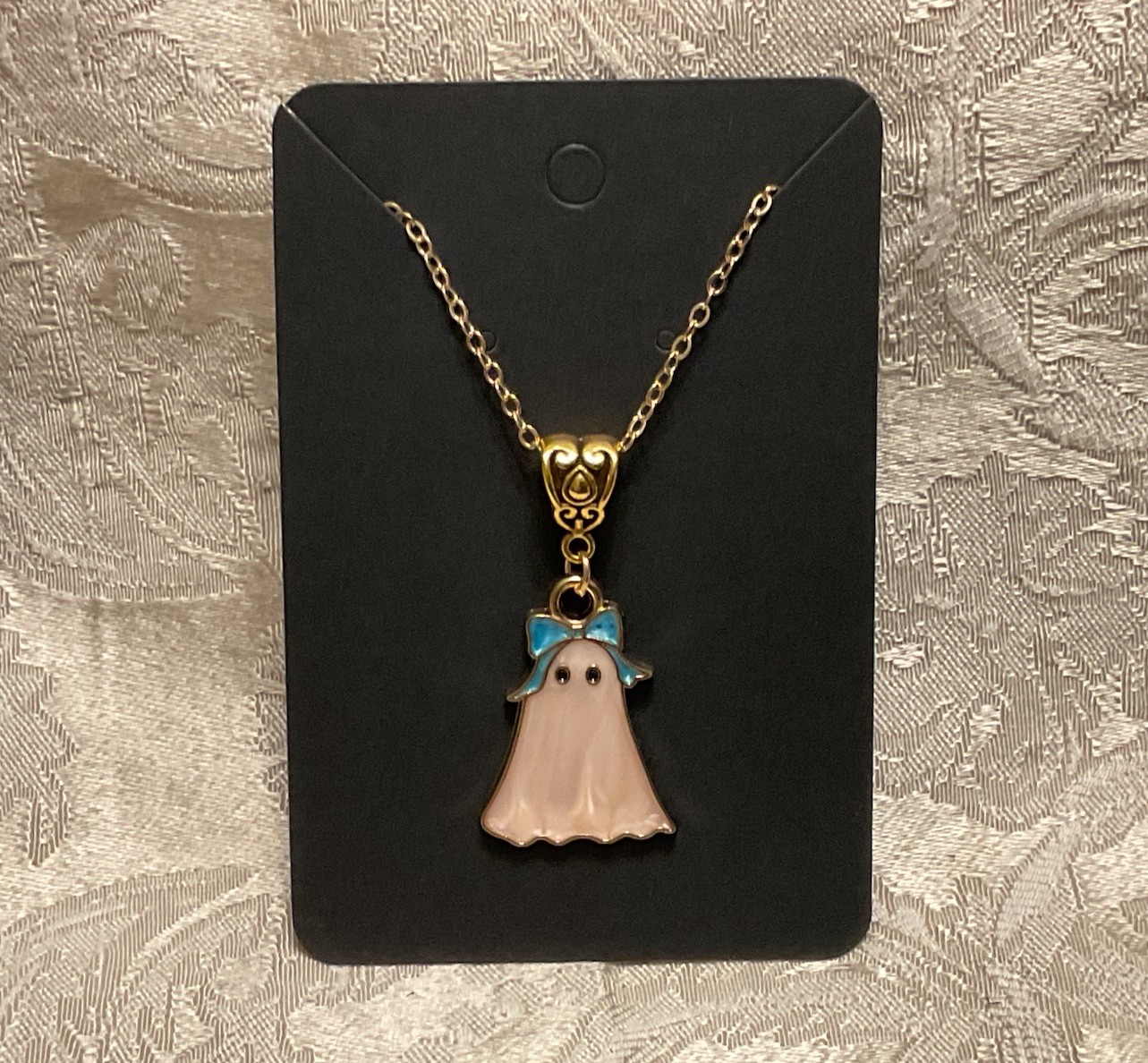 Retro Ghost Bow Whimsical Halloween Charm Bohemian Novelty Gold Boho Necklace