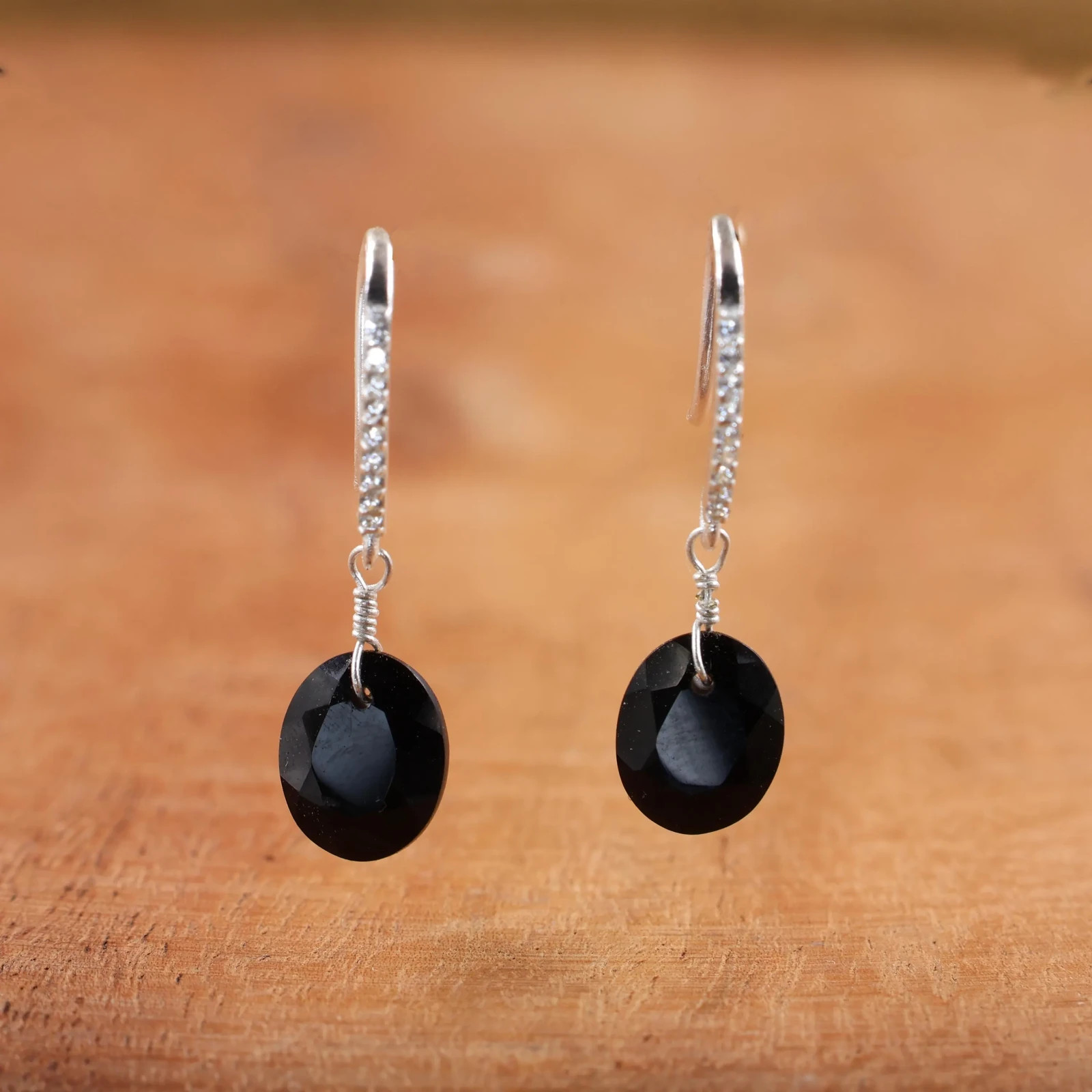 Black Onyx Hook Earrings, Handmade Gemstone Jewelry, Chic Statement Earrings