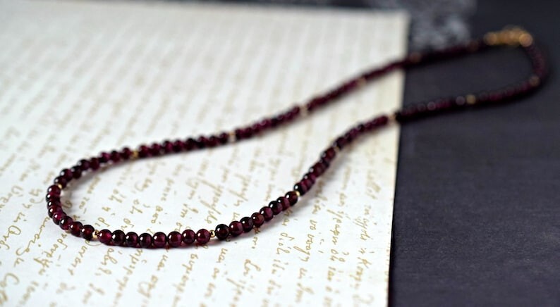 A++ Nature Garnet Smooth Round Gemstone Gold Felds Beads Handmade Necklaces 18”