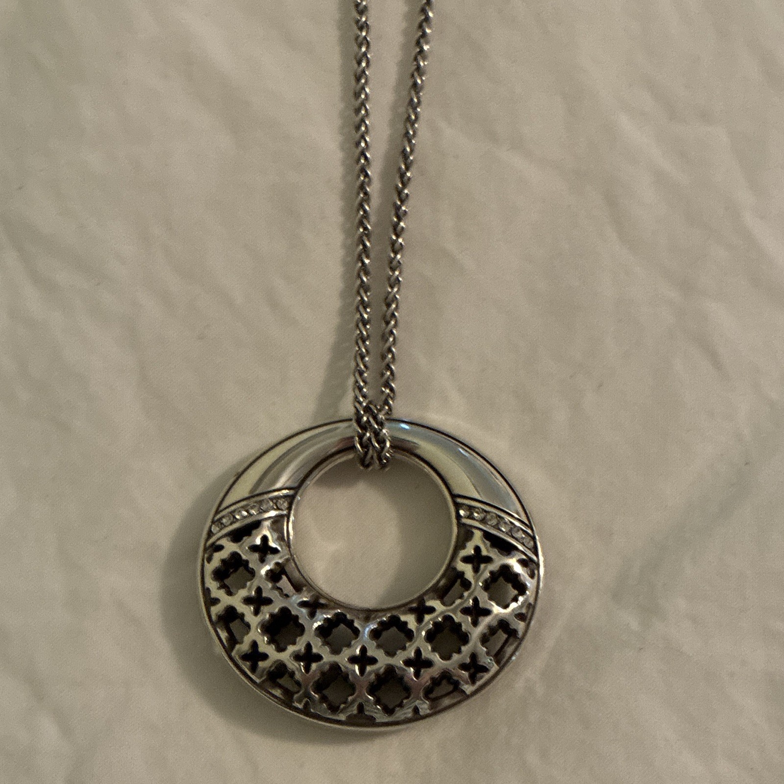 Brighton Silver Plated Round Charm Pendant Rope Chain Necklace 18in Adjustable