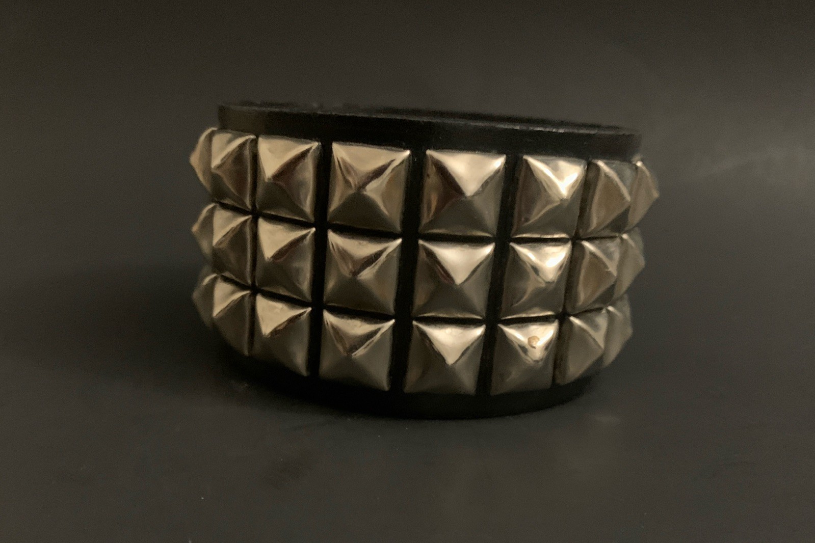 Pyramid 3 Row Stud Gothic Punk Y2K Faux Leather Cuff Bracelet Strap Size L/X