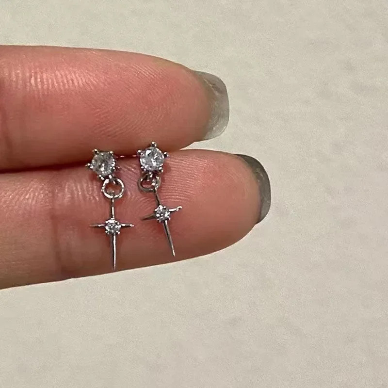 Silver Cross Stud Earrings Crystal Stainless Steel Ear Piercing Jewelry Unisex