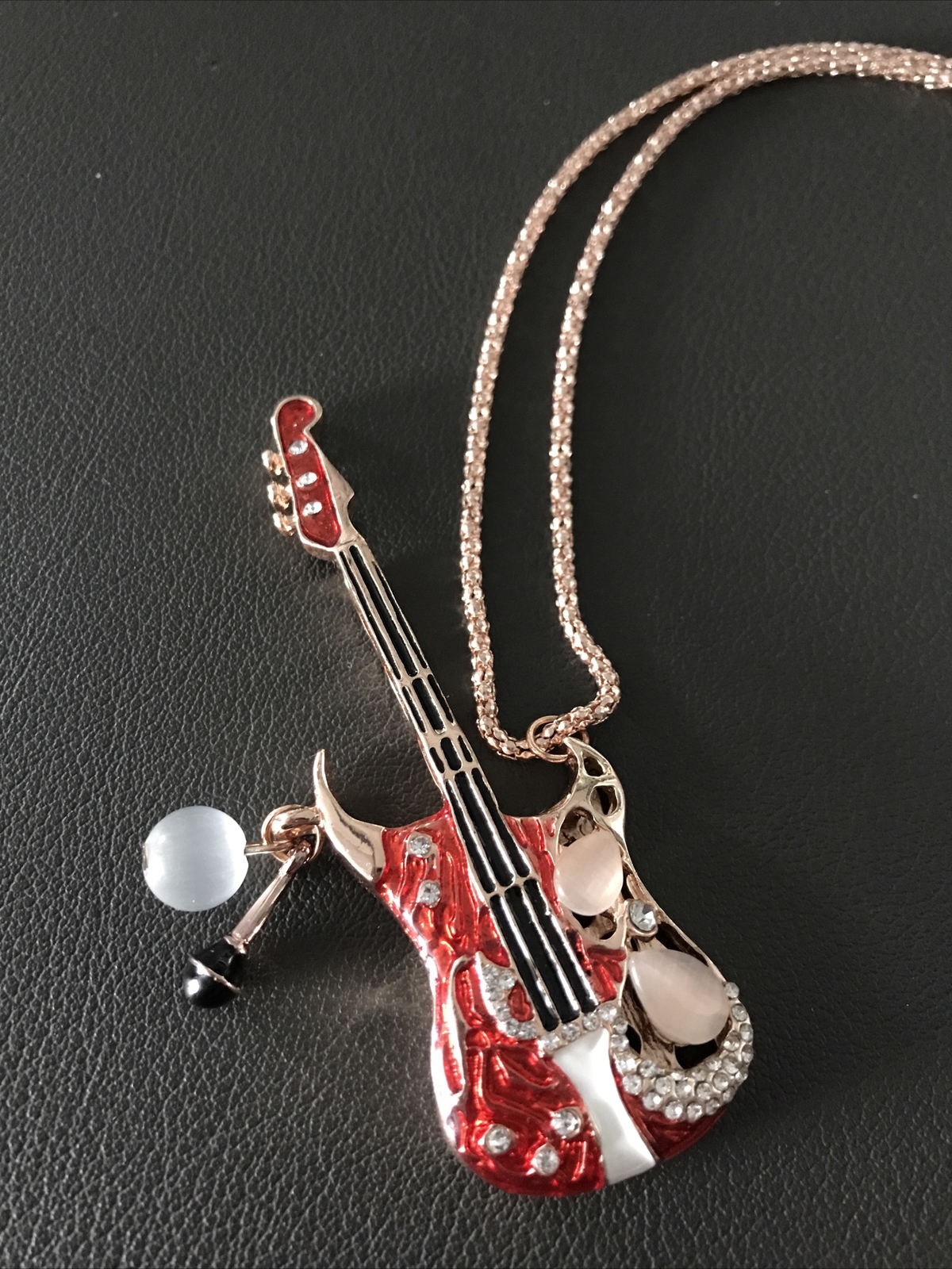 Handcrafted Guitar Charm (3.5 in / 9cm) w/adjustable Necklace (31 in / 80cm)