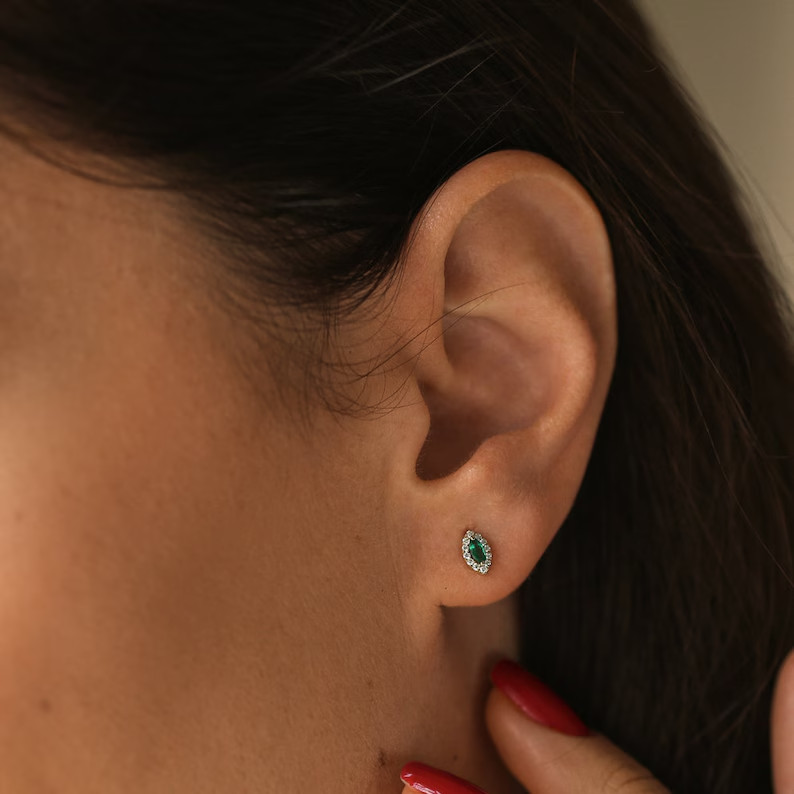 2.29 Ct Marquise Cut Simulated Emerald Halo Stud Earrings 14k Yellow Gold Plated