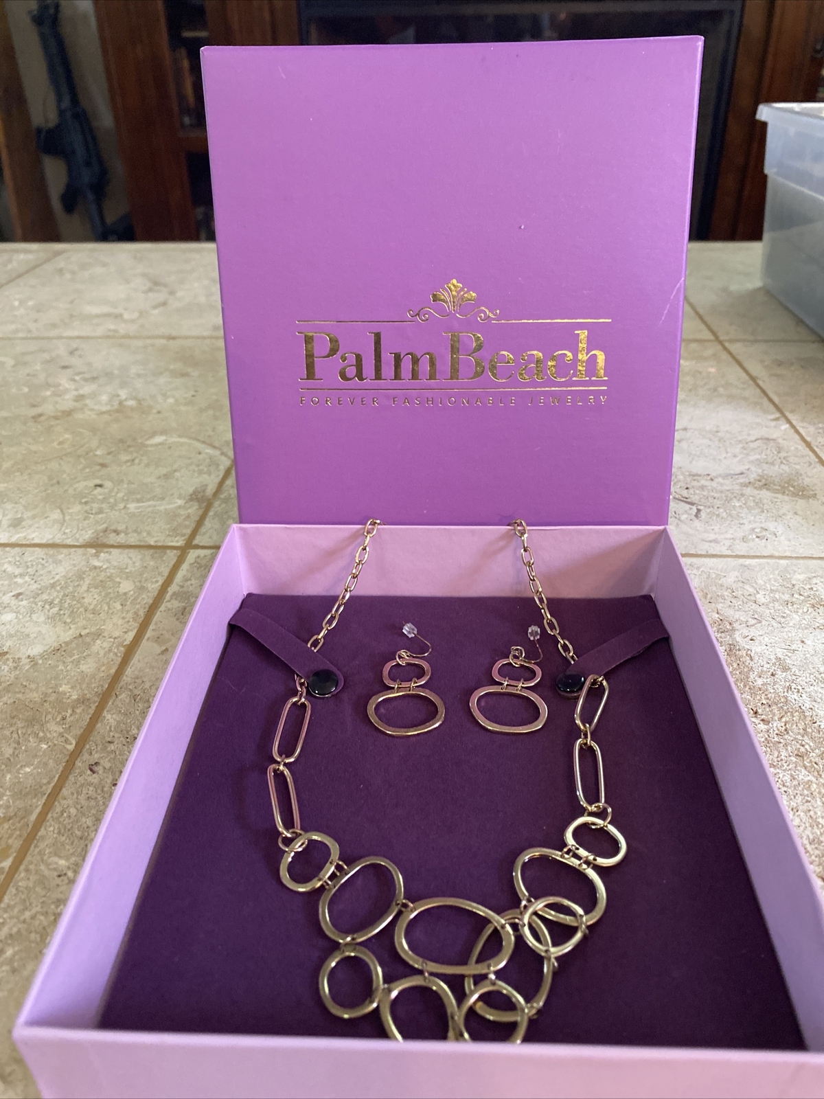 Gold Tone Necklace and Earrings Set NEW Palm Beach jewelry #1539