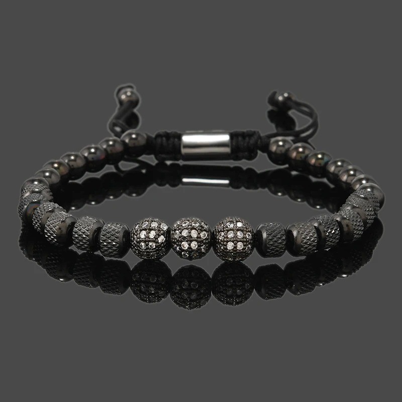 Men’s Luxury Royal Gold CZ Bead Bracelet Stainless Steel Ball Jewelry Gift