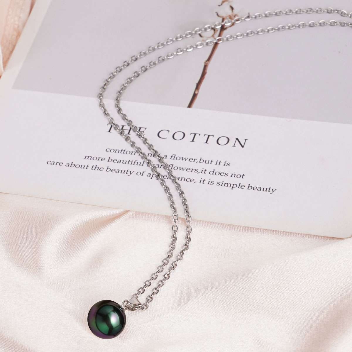 925 Sterling Silver Natural South Sea Shell Pearl CZ Pendant Necklace + Box Gift