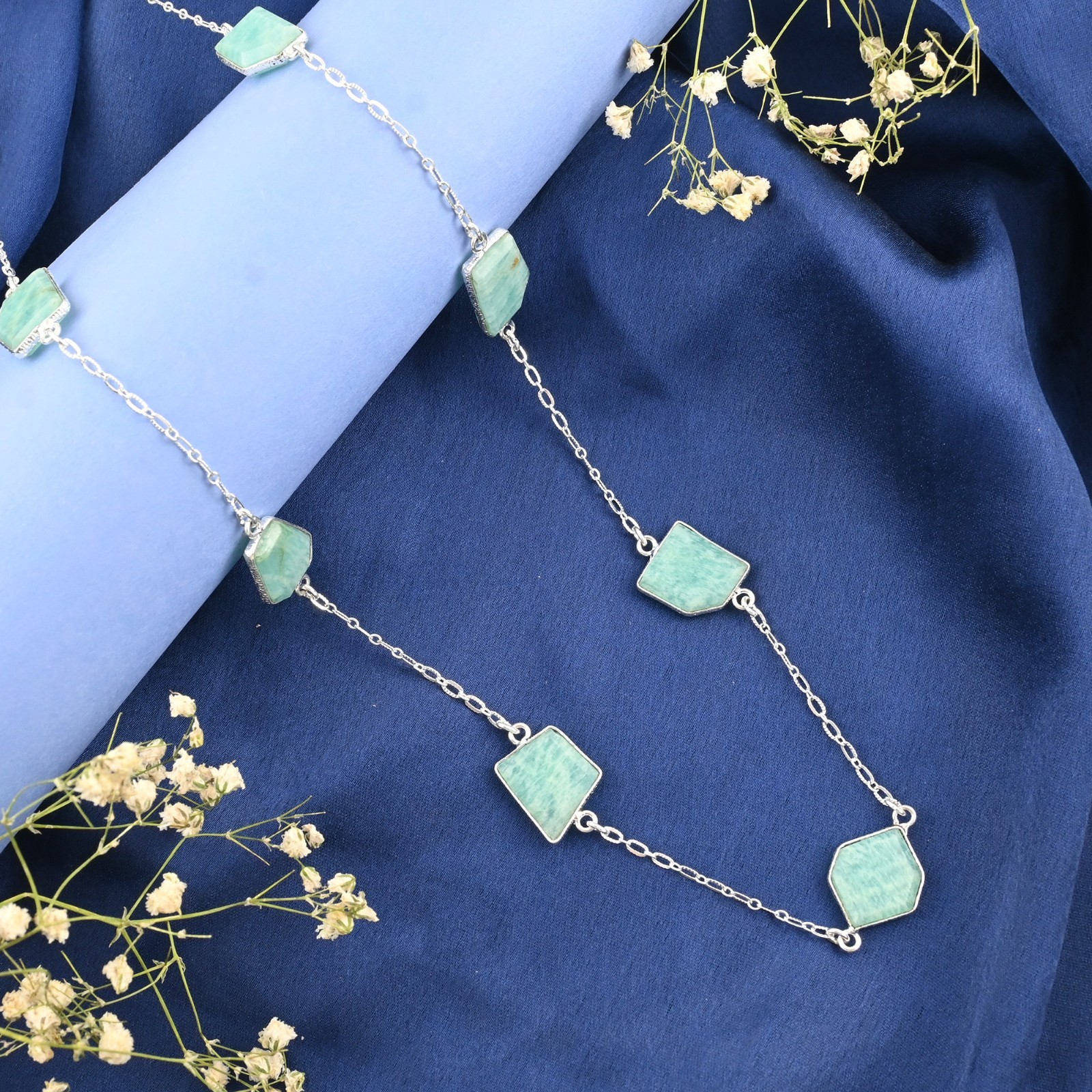 Natural Gemstone Bezel Set Link Chain Ling Necklace For Styling Best Gift Women