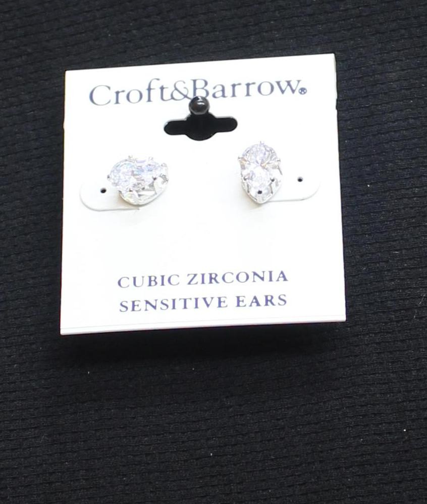Croft & Barrow & Cubic Zirconia Teardrop Stud Earrings Silver Gray / Clear .5″