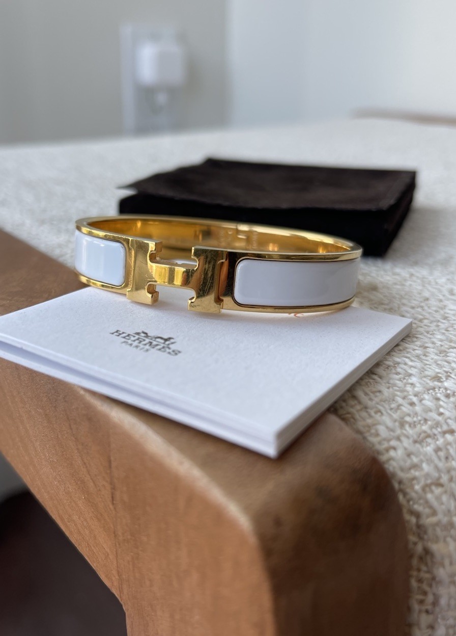 Hermes Clic H Bracelet White & Gold GM Authentic