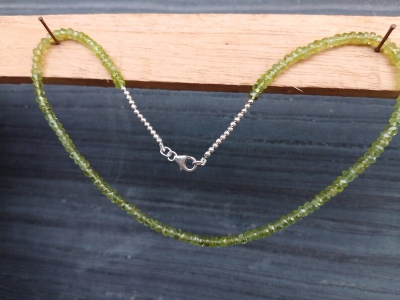 A++ Natural Peridot Faceted Rondelle Gemstone Silver Filled Beads Necklaces 24”