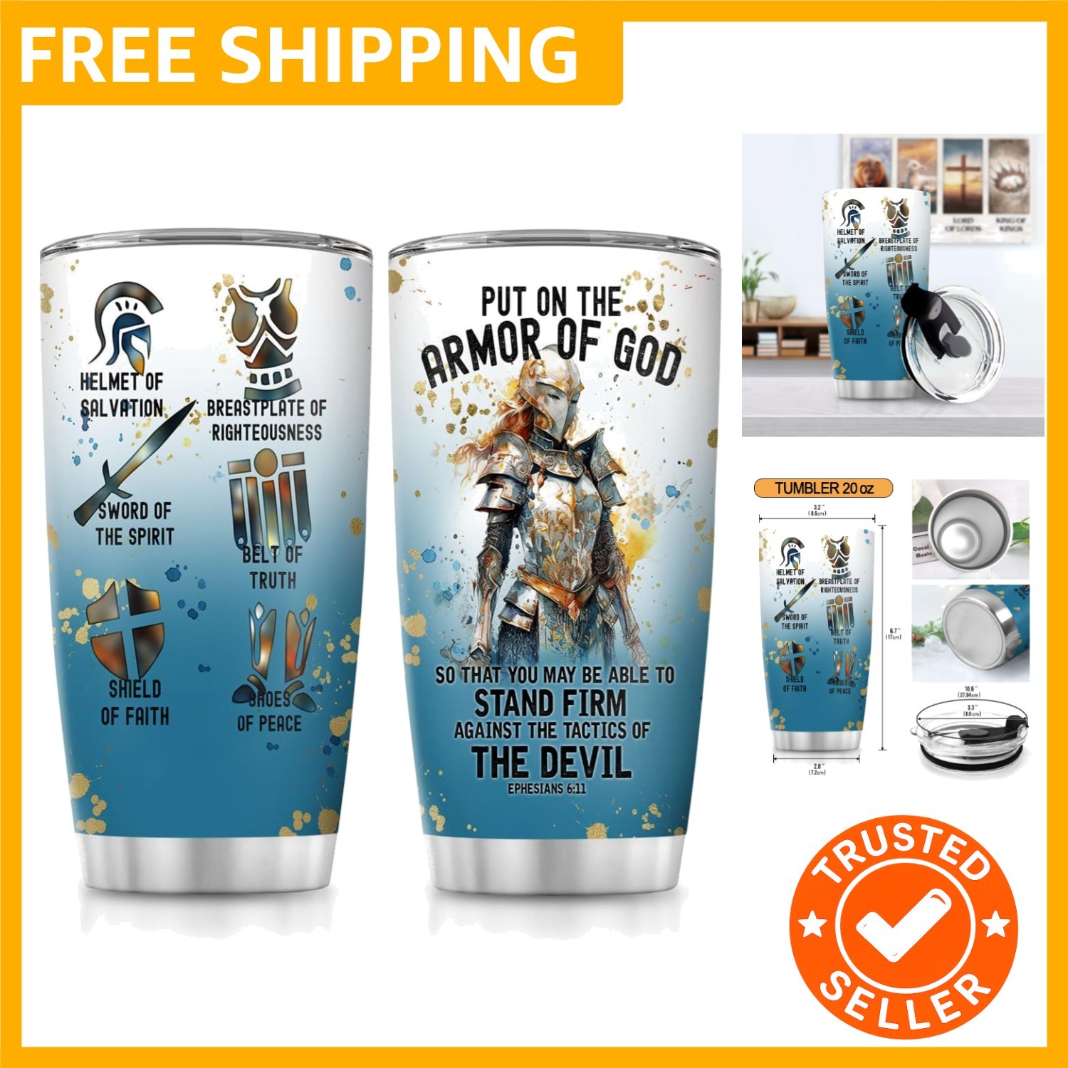 Insulated 20oz Christian Tumbler – Keeps Drinks Hot or Cold, Perfect for Travel