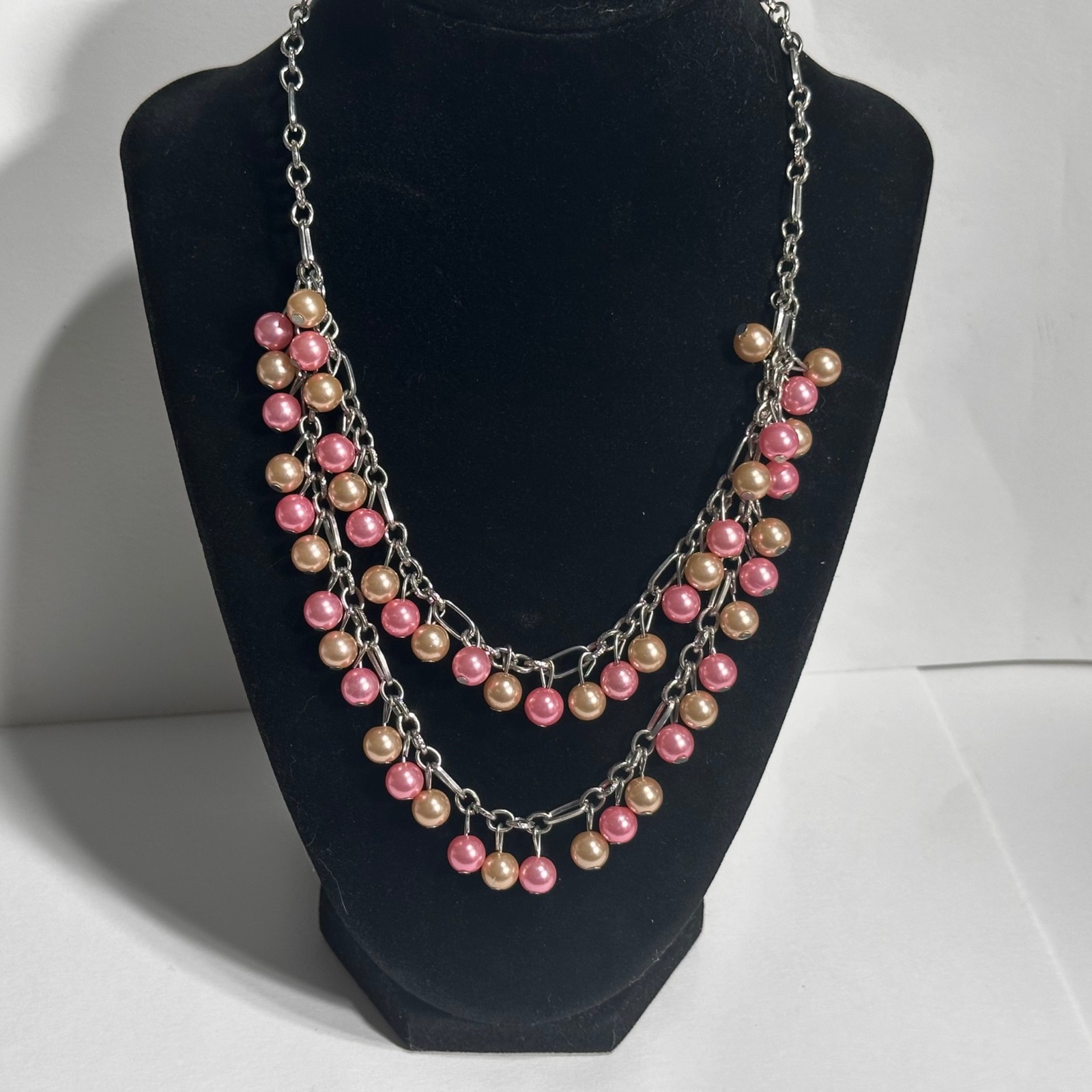 Pink & Orange Faux Pearl Necklace Cute Spring Style