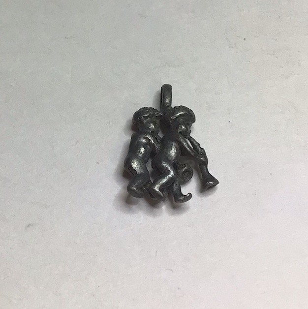 Zodiac Gemini Twins Playing Trumpets Charm Pendant Pewter 3/4 Inch x 1/2 Inch