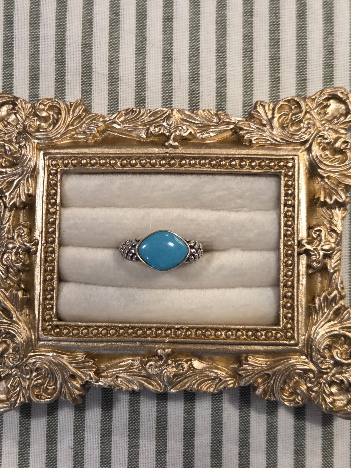 Silver Tone Blue Turquoise Oval Cabochon Cocktail Ring Size 7 1 Gemstone