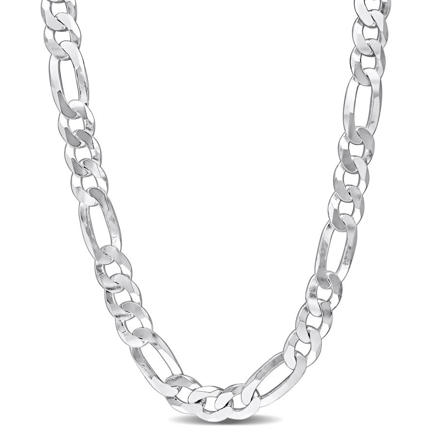 AMOUR 12.3mm Flat Figaro Chain Necklace In Sterling Silver, 22 In