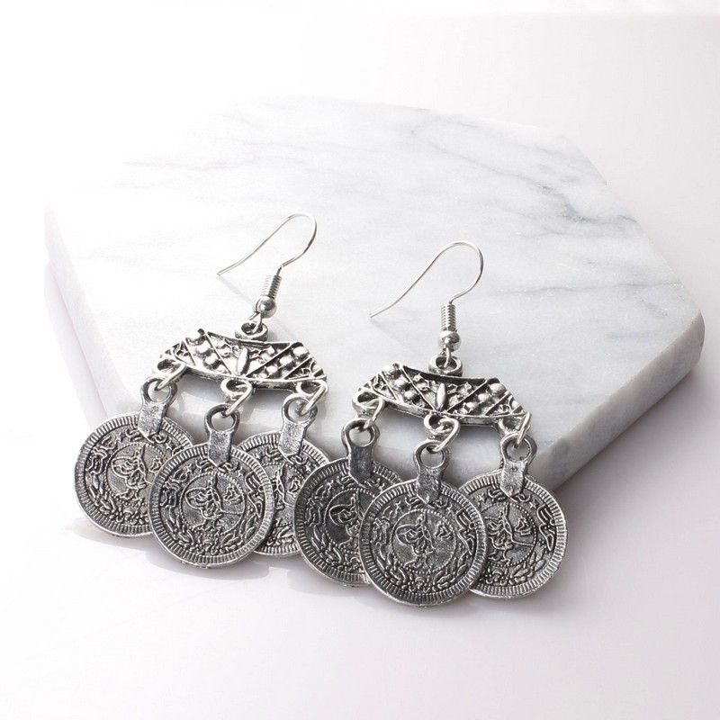 Fashion Earrings for Woman Silver Coins Drop Dangle Chandelier Cluster Boho Girl