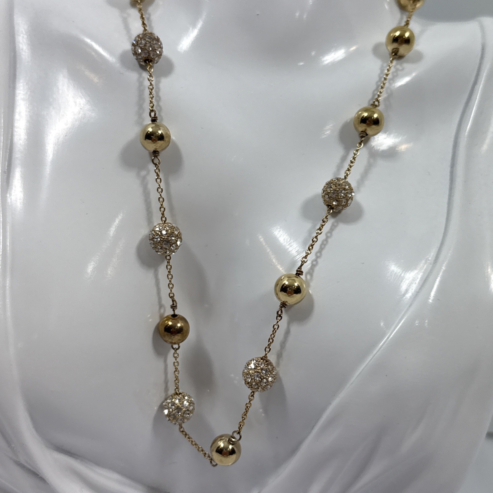 Lauren Ralph Lauren Gold Ball And Crystal Ball 16” Necklace W/ 2” Extender