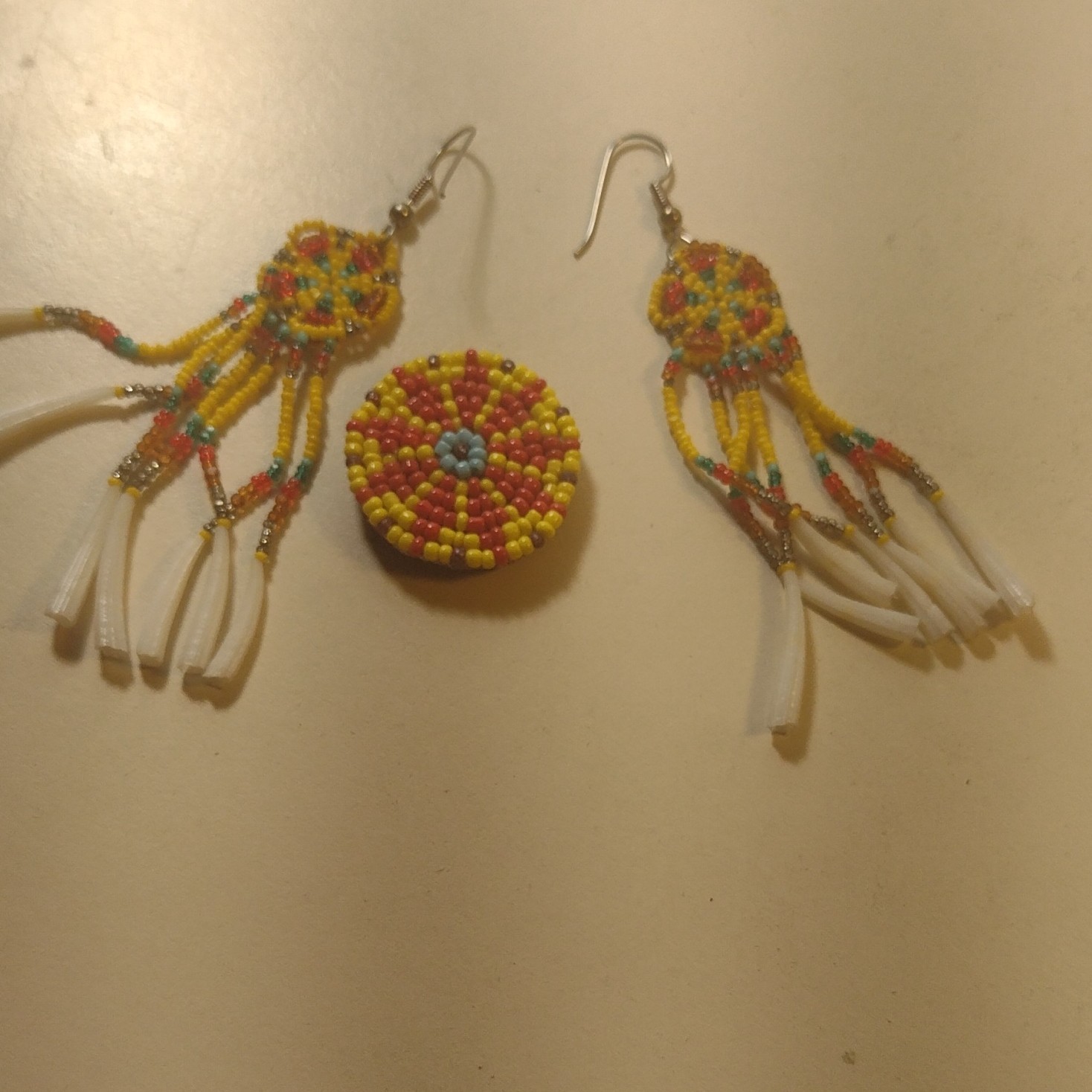 Multicolor Beaded Dangle Drop Earrings Round Hook Closure No Stone Lobe
